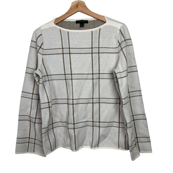 Ann Taylor Women's Size Large Windowpane Cream Long Sleeve Knit Sweater - Picture 1 of 7